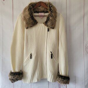 Romeo & Juliet Couture Women’s L Knit Full Zip Sweater w/ Faux Fur Collar & Cuff